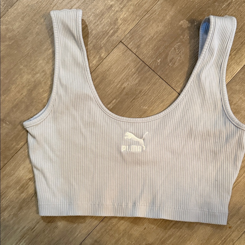 Puma Light Blue Ribbed Crop Tank with Center Logo